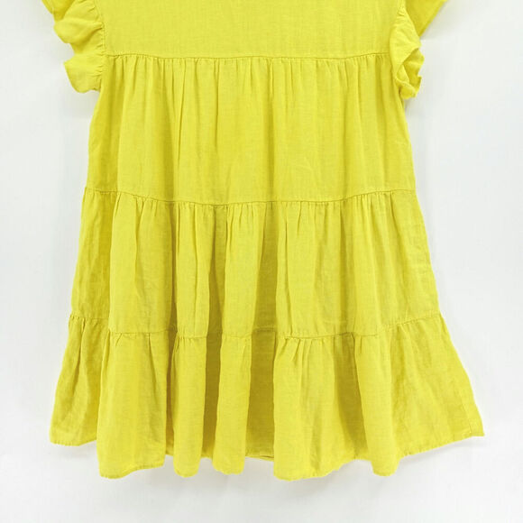 LANHTROPY Tiered Babydoll Dress Womens One Size Yellow Linen Lagenlook Resort - Picture 4 of 13